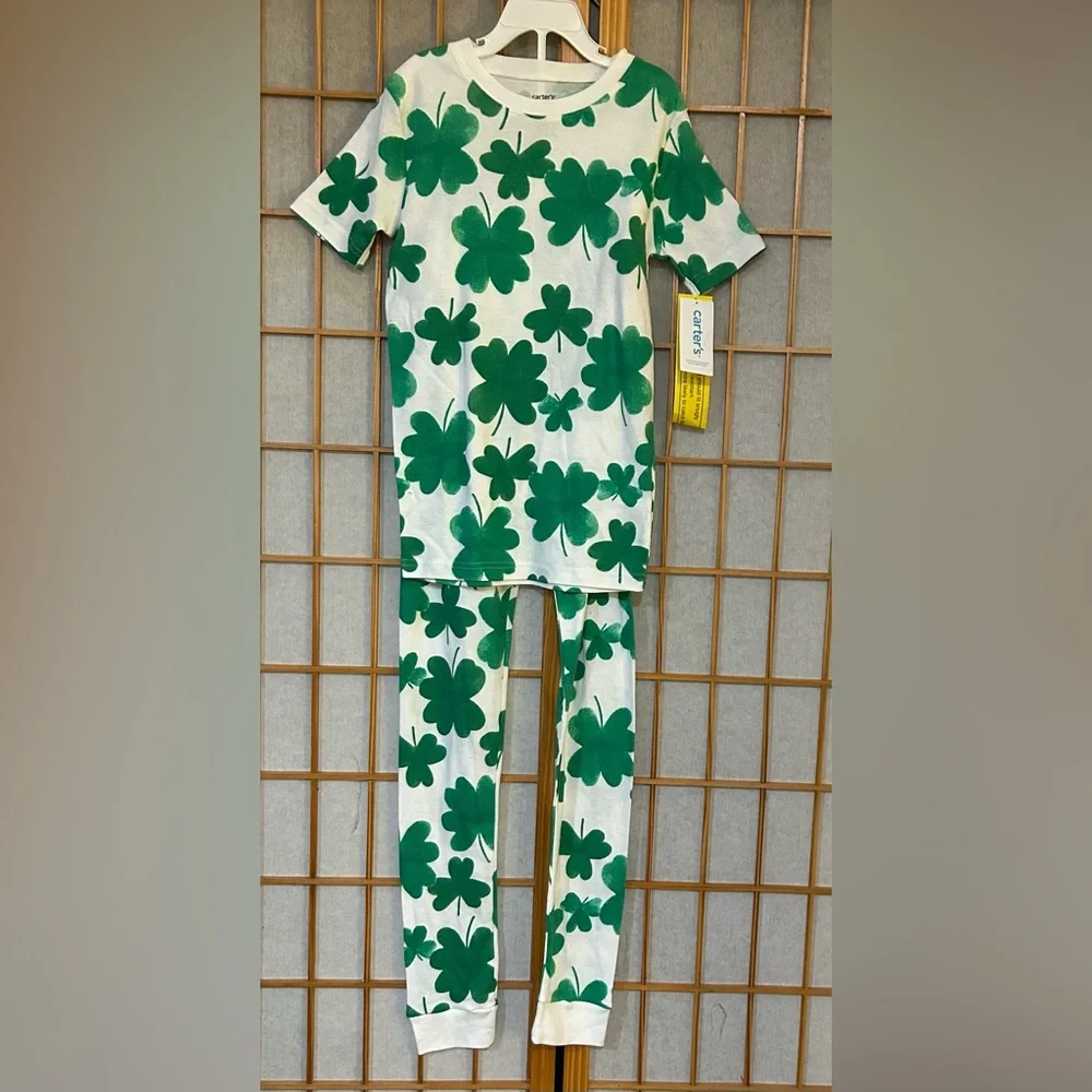 Carters Cotton St Patricksday Clover 2pc Pajama Girls 12 NWT